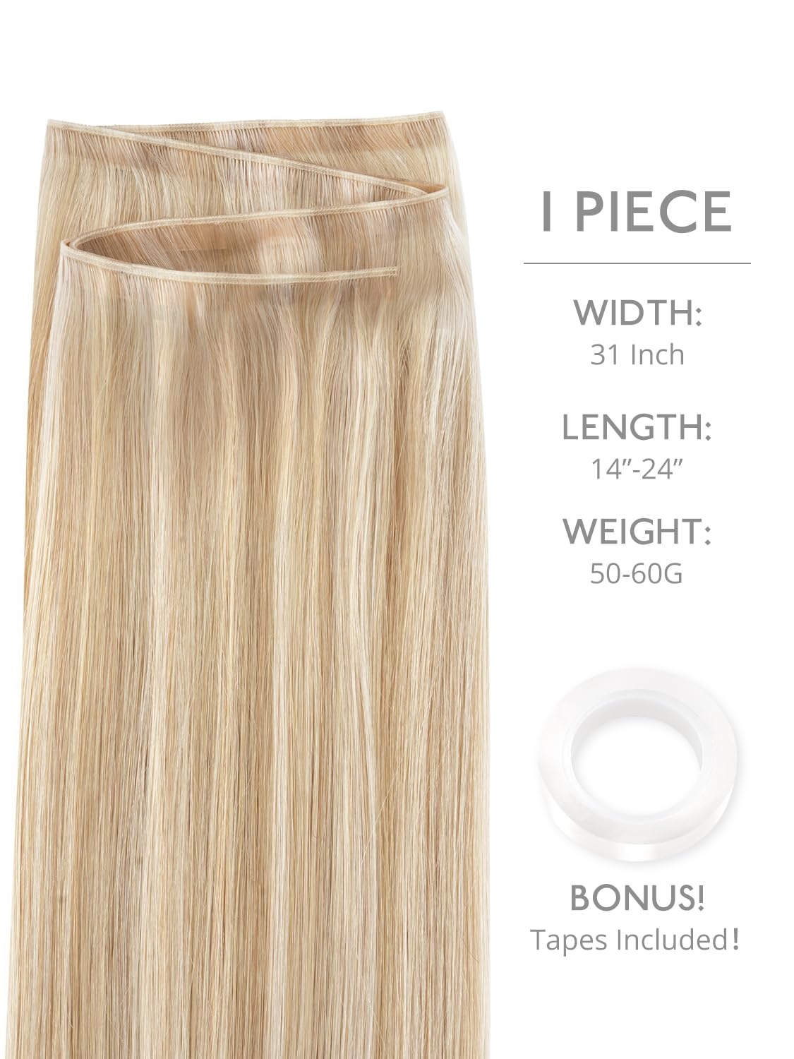 image:imageWENNALIFE Genius Weft Tape in Hair Extensions Human Hair 18 Inch 60g Natural Black Tape Ins Luxury Remy Hair Extensions Invisible Fuller Volume Reusable 10 Wide Weft18A613A Dirty Blonde Highlighted Bleach Blonde