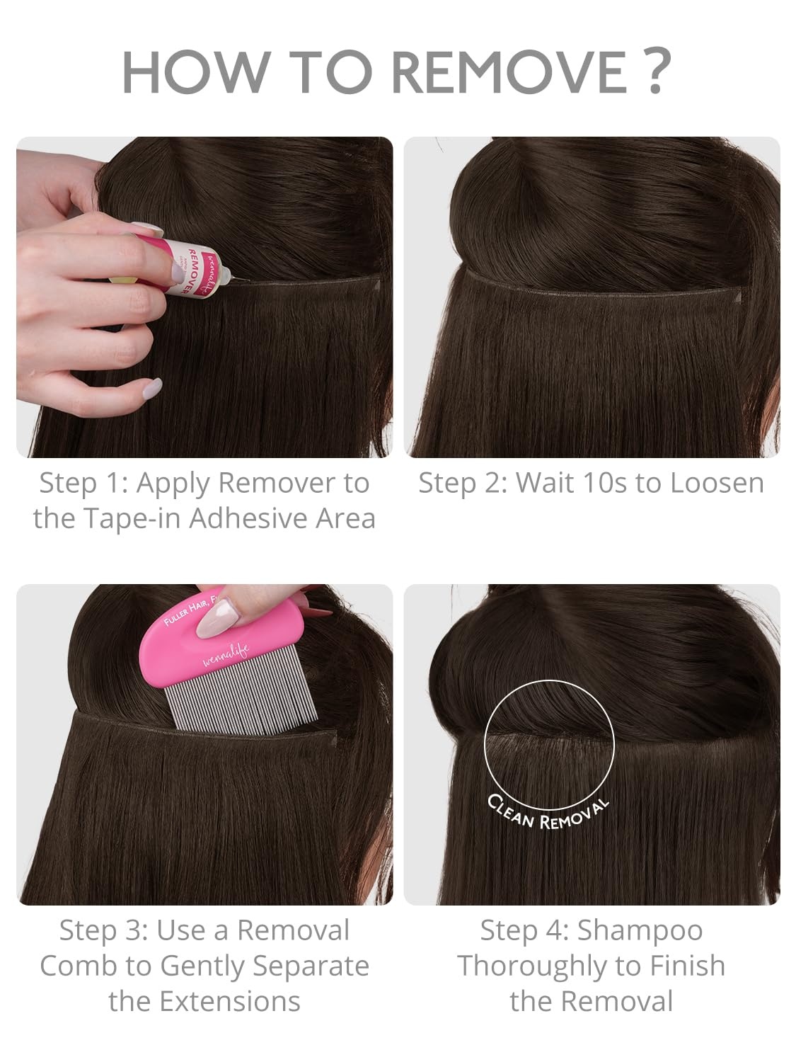 image:imageWENNALIFE Genius Weft Tape in Hair Extensions Human Hair 18 Inch 60g Natural Black Tape Ins Luxury Remy Hair Extensions Invisible Fuller Volume Reusable 10 Wide Weft2A Light Dark Brown