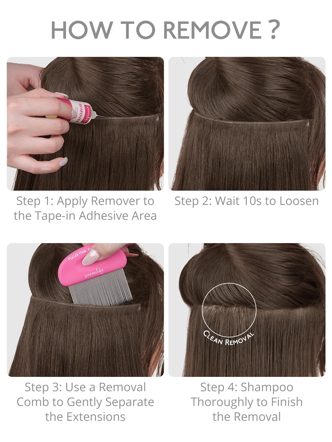 image:imageWENNALIFE Genius Weft Tape in Hair Extensions Human Hair 18 Inch 60g Natural Black Tape Ins Luxury Remy Hair Extensions Invisible Fuller Volume Reusable 10 Wide Weft5 Muted Light Brown Brunette