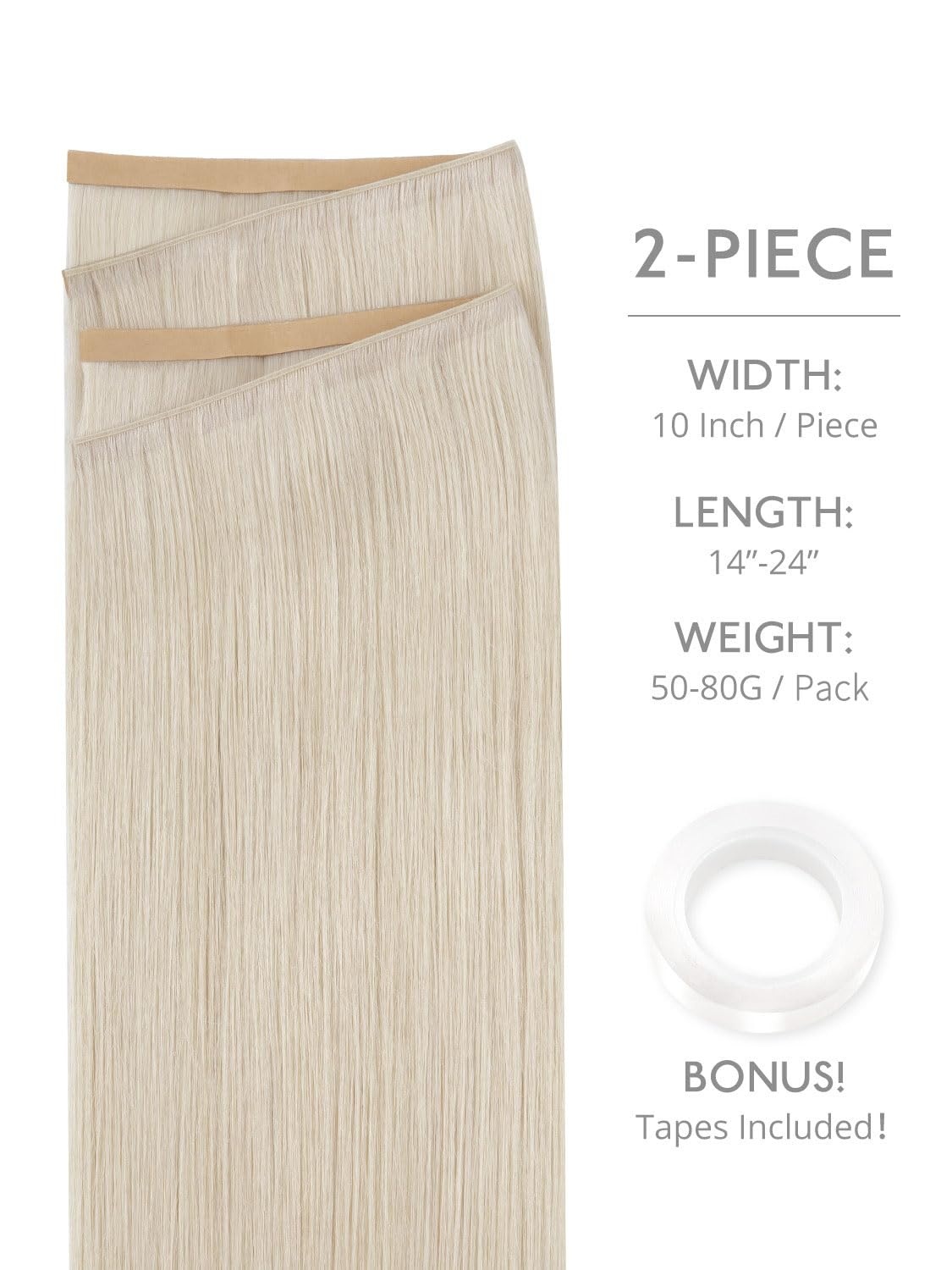 image:imageWENNALIFE Genius Weft Tape in Hair Extensions Human Hair 18 Inch 60g Natural Black Tape Ins Luxury Remy Hair Extensions Invisible Fuller Volume Reusable 10 Wide Weft60A Platinum Blonde