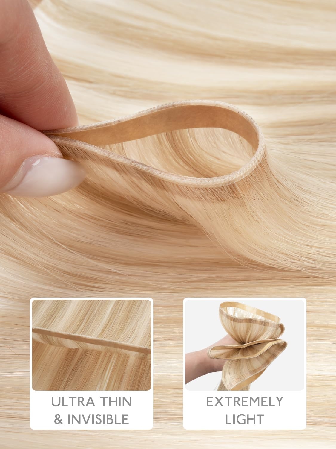 image:imageWENNALIFE Genius Weft Tape in Hair Extensions Human Hair 18 Inch 60g Natural Black Tape Ins Luxury Remy Hair Extensions Invisible Fuller Volume Reusable 10 Wide Weft18A613A Dirty Blonde Highlighted Bleach Blonde