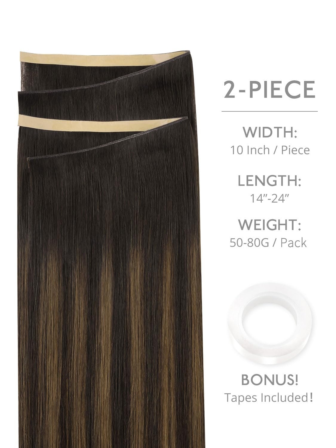 image:imageWENNALIFE Genius Weft Tape in Hair Extensions Human Hair 18 Inch 60g Natural Black Tape Ins Luxury Remy Hair Extensions Invisible Fuller Volume Reusable 10 Wide Weft262 Balayage Dark Brown Mixed Chestnut Brown