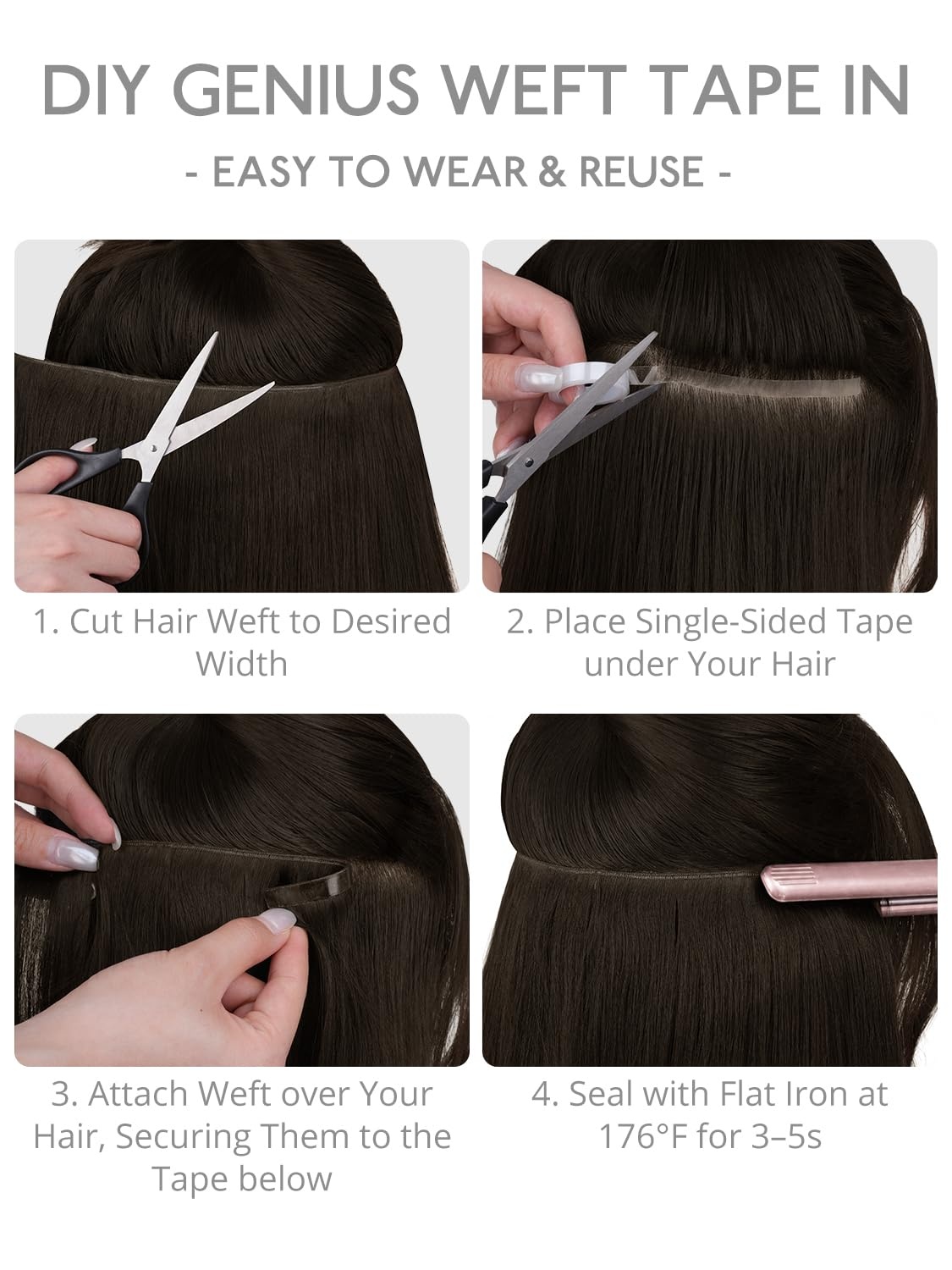 image:imageWENNALIFE Genius Weft Tape in Hair Extensions Human Hair 18 Inch 60g Natural Black Tape Ins Luxury Remy Hair Extensions Invisible Fuller Volume Reusable 10 Wide Weft2 Dark Brown