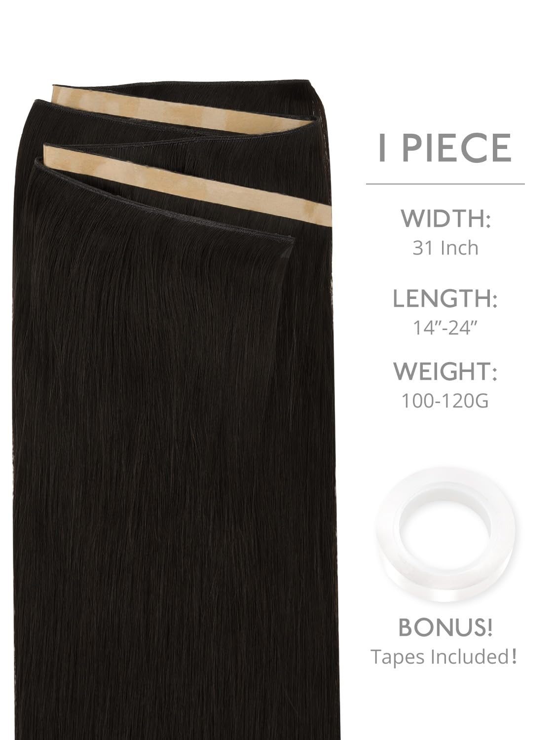 image:imageWENNALIFE Genius Weft Tape in Hair Extensions Human Hair 18 Inch 60g Natural Black Tape Ins Luxury Remy Hair Extensions Invisible Fuller Volume Reusable 10 Wide Weft1B Natural Black