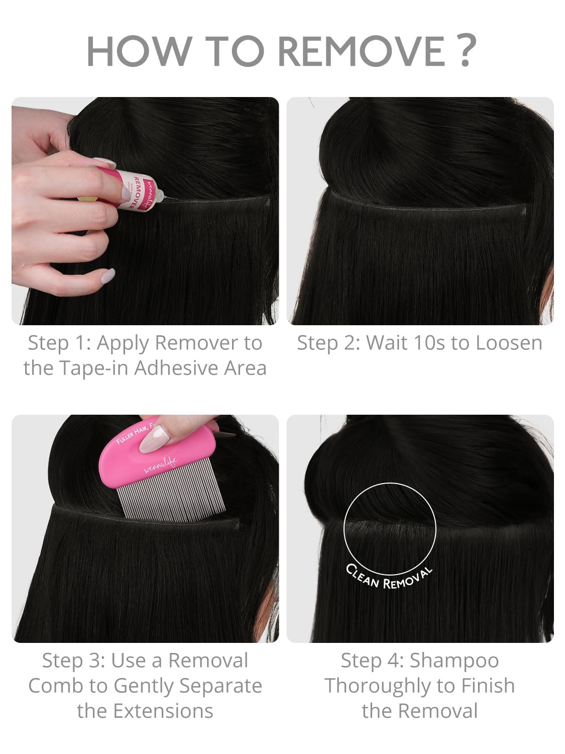 image:imageWENNALIFE Genius Weft Tape in Hair Extensions Human Hair 18 Inch 60g Natural Black Tape Ins Luxury Remy Hair Extensions Invisible Fuller Volume Reusable 10 Wide Weft1 Jet Black