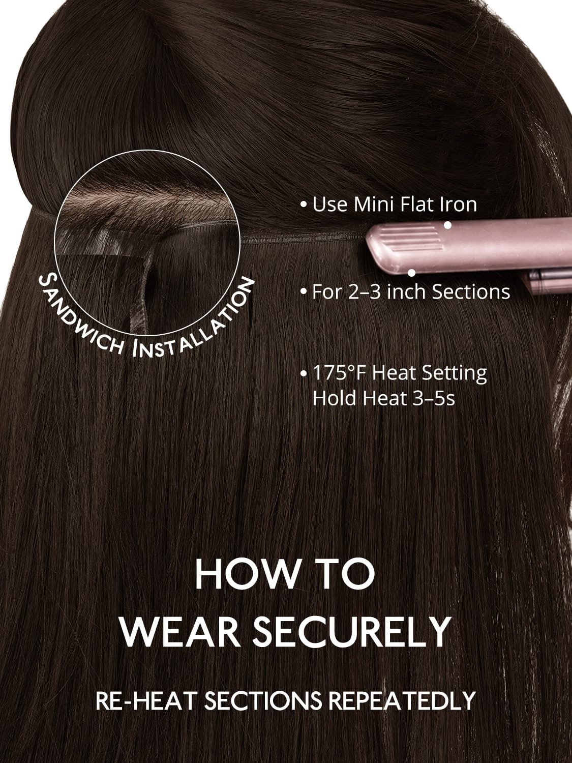 image:imageWENNALIFE Genius Weft Tape in Hair Extensions Human Hair 18 Inch 60g Natural Black Tape Ins Luxury Remy Hair Extensions Invisible Fuller Volume Reusable 10 Wide Weft2A Light Dark Brown