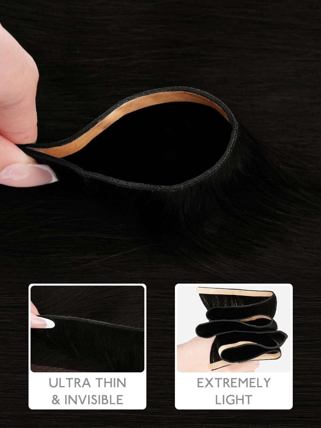 image:imageWENNALIFE Genius Weft Tape in Hair Extensions Human Hair 18 Inch 60g Natural Black Tape Ins Luxury Remy Hair Extensions Invisible Fuller Volume Reusable 10 Wide Weft1 Jet Black