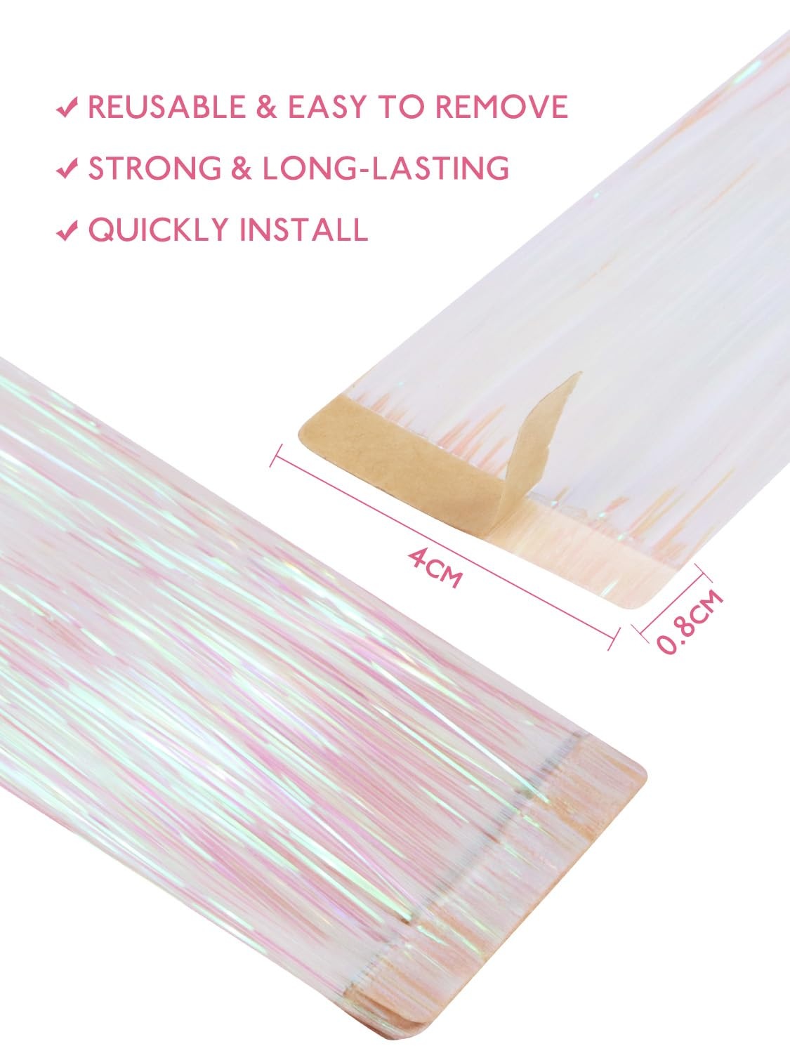 image:imageWENNALIFE Hair Tinsel Tape in Hair Extensions Golden Brown 12PCS 24 Inch Invisible Tape in Extensions Quick Install Glitter Tinsel Hair Extensions Sparkle Fairy Party Hair Accessories for WomenBrightWhite