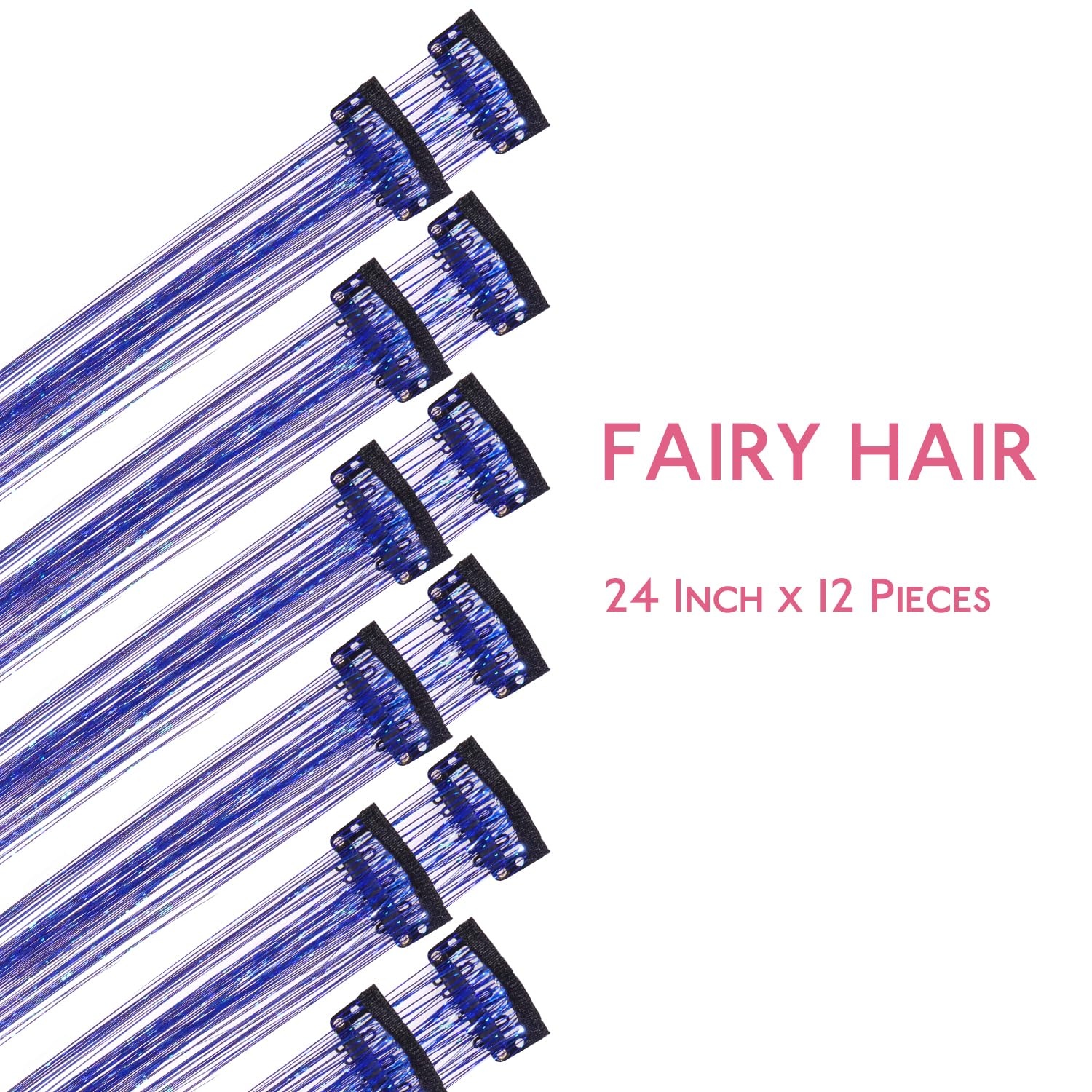 image:imageWENNALIFE Hair Tinsel Tape in Hair Extensions Golden Brown 12PCS 24 Inch Invisible Tape in Extensions Quick Install Glitter Tinsel Hair Extensions Sparkle Fairy Party Hair Accessories for WomenCSky Blue