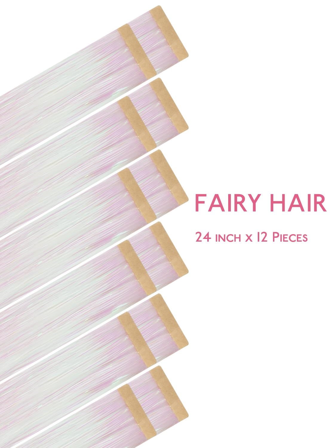 image:imageWENNALIFE Hair Tinsel Tape in Hair Extensions Golden Brown 12PCS 24 Inch Invisible Tape in Extensions Quick Install Glitter Tinsel Hair Extensions Sparkle Fairy Party Hair Accessories for WomenBrightWhite