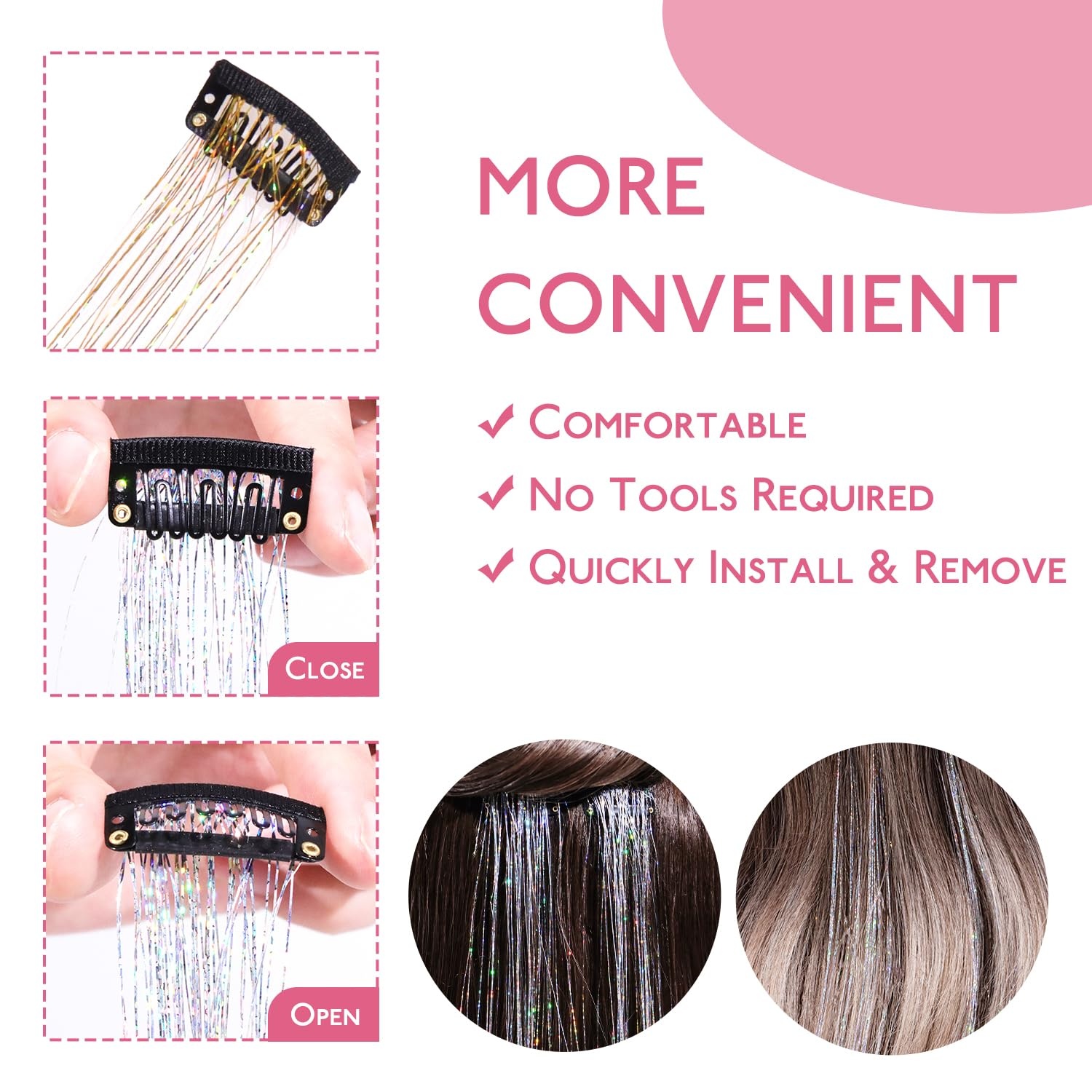 image:imageWENNALIFE Hair Tinsel Tape in Hair Extensions Golden Brown 12PCS 24 Inch Invisible Tape in Extensions Quick Install Glitter Tinsel Hair Extensions Sparkle Fairy Party Hair Accessories for WomenCChampagne