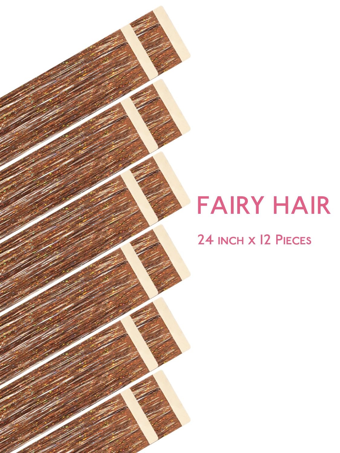 image:imageWENNALIFE Hair Tinsel Tape in Hair Extensions Golden Brown 12PCS 24 Inch Invisible Tape in Extensions Quick Install Glitter Tinsel Hair Extensions Sparkle Fairy Party Hair Accessories for WomenGoldenBrown