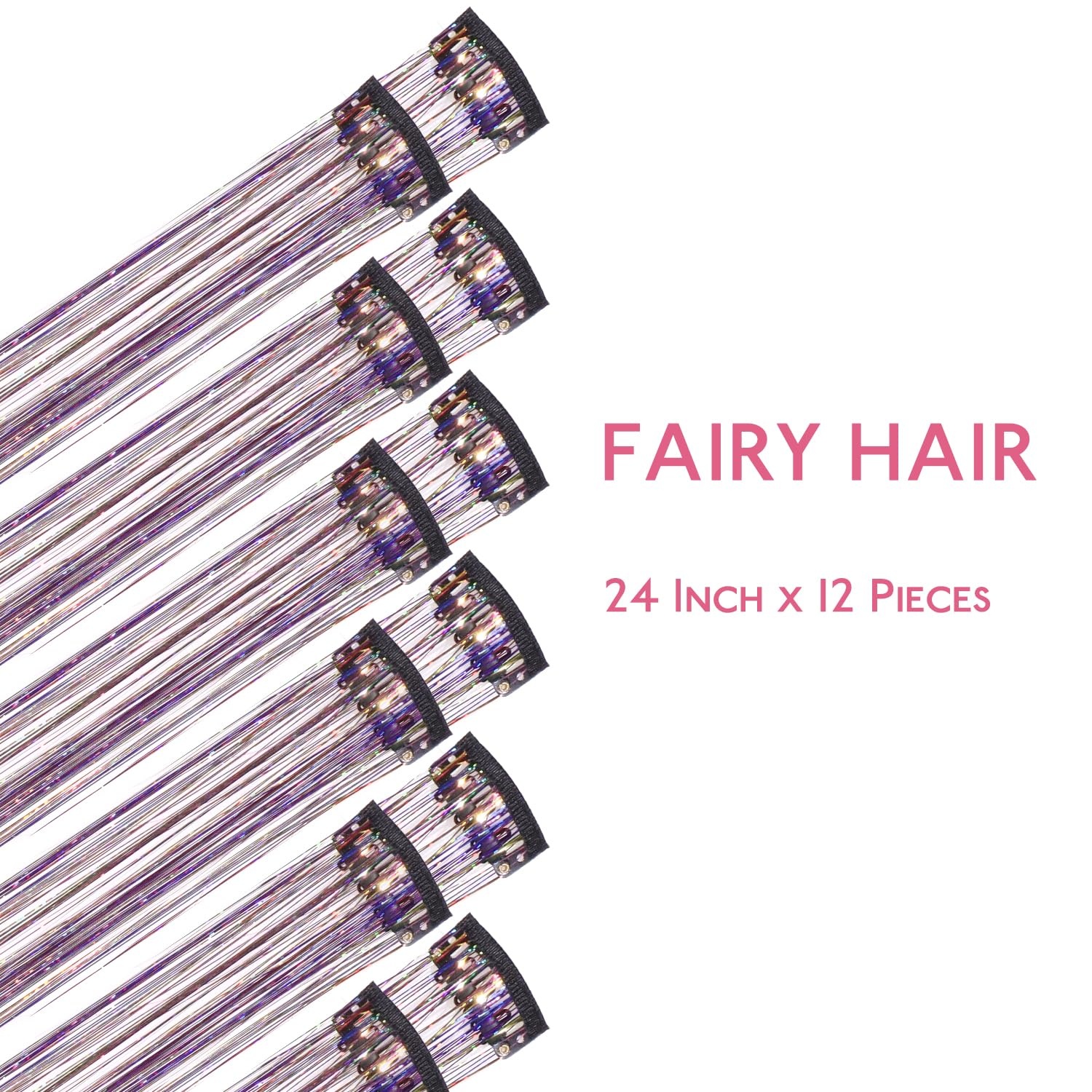 image:imageWENNALIFE Hair Tinsel Tape in Hair Extensions Golden Brown 12PCS 24 Inch Invisible Tape in Extensions Quick Install Glitter Tinsel Hair Extensions Sparkle Fairy Party Hair Accessories for WomenCRainbow
