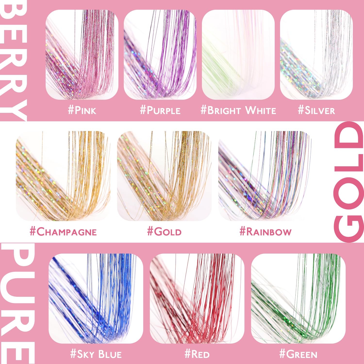 image:imageWENNALIFE Hair Tinsel Tape in Hair Extensions Golden Brown 12PCS 24 Inch Invisible Tape in Extensions Quick Install Glitter Tinsel Hair Extensions Sparkle Fairy Party Hair Accessories for WomenCRainbow