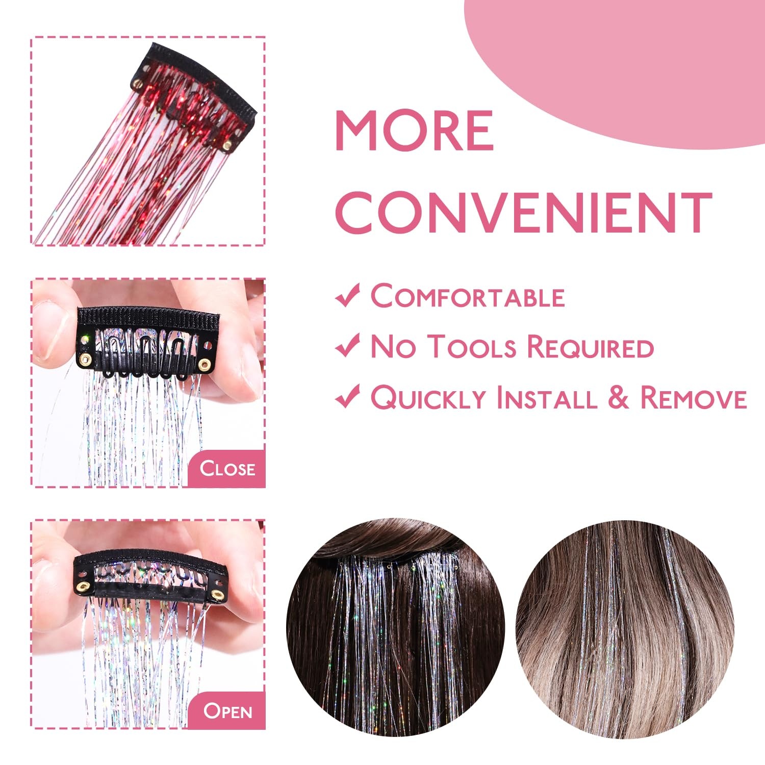 image:imageWENNALIFE Hair Tinsel Tape in Hair Extensions Golden Brown 12PCS 24 Inch Invisible Tape in Extensions Quick Install Glitter Tinsel Hair Extensions Sparkle Fairy Party Hair Accessories for WomenCRed