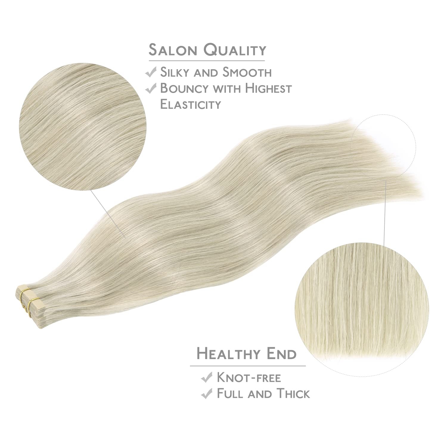 image:imageWENNALIFE Tape in Hair Extensions Human Hair 20pcs 50g 16 inch Ash Blonde Highlighted Platinum Blonde