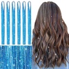 WENNALIFE Hair Tinsel Tape in Hair Extensions, Golden Brown 12PCS 24 Inch Invisible Tape in Extensions Quick Install Glitter Tinsel Hair Extensions Sparkle Fairy Party Hair Accessories for Women(T-#Sky Blue)