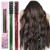 WENNALIFE Hair Tinsel Tape in Hair Extensions, Golden Brown 12PCS 24 Inch Invisible Tape in Extensions Quick Install Glitter Tinsel Hair Extensions Sparkle Fairy Party Hair Accessories for Women(C-#Chrismas Kit)