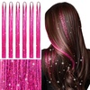 WENNALIFE Hair Tinsel Tape in Hair Extensions, Golden Brown 12PCS 24 Inch Invisible Tape in Extensions Quick Install Glitter Tinsel Hair Extensions Sparkle Fairy Party Hair Accessories for Women(T-#Rose Red)