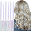 WENNALIFE Hair Tinsel Tape in Hair Extensions, Golden Brown 12PCS 24 Inch Invisible Tape in Extensions Quick Install Glitter Tinsel Hair Extensions Sparkle Fairy Party Hair Accessories for Women(T-#Bright White)