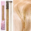 WENNALIFE Hair Tinsel Tape in Hair Extensions, Golden Brown 12PCS 24 Inch Invisible Tape in Extensions Quick Install Glitter Tinsel Hair Extensions Sparkle Fairy Party Hair Accessories for Women(C-#Gold)