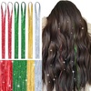 WENNALIFE Hair Tinsel Tape in Hair Extensions, Golden Brown 12PCS 24 Inch Invisible Tape in Extensions Quick Install Glitter Tinsel Hair Extensions Sparkle Fairy Party Hair Accessories for Women(T-#Xmas)