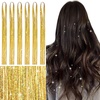 WENNALIFE Hair Tinsel Tape in Hair Extensions, Golden Brown 12PCS 24 Inch Invisible Tape in Extensions Quick Install Glitter Tinsel Hair Extensions Sparkle Fairy Party Hair Accessories for Women(T-#Champagne)