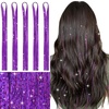 WENNALIFE Hair Tinsel Tape in Hair Extensions, Golden Brown 12PCS 24 Inch Invisible Tape in Extensions Quick Install Glitter Tinsel Hair Extensions Sparkle Fairy Party Hair Accessories for Women(T-#Purple)