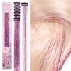 WENNALIFE Hair Tinsel Tape in Hair Extensions, Golden Brown 12PCS 24 Inch Invisible Tape in Extensions Quick Install Glitter Tinsel Hair Extensions Sparkle Fairy Party Hair Accessories for Women(C-#Pink)