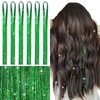 WENNALIFE Hair Tinsel Tape in Hair Extensions, Golden Brown 12PCS 24 Inch Invisible Tape in Extensions Quick Install Glitter Tinsel Hair Extensions Sparkle Fairy Party Hair Accessories for Women(T-#Green)