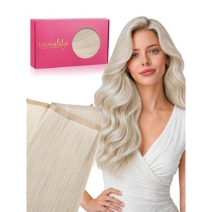 WENNALIFE Genius Weft Tape in Hair Extensions Human Hair 18 Inch 60g Natural Black Tape Ins Luxury Remy Hair Extensions Invisible Fuller Volume Reusable 10″ Wide Weft(#60A Platinum Blonde)