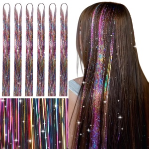 WENNALIFE Hair Tinsel Tape in Hair Extensions, Golden Brown 12PCS 24 Inch Invisible Tape in Extensions Quick Install Glitter Tinsel Hair Extensions Sparkle Fairy Party Hair Accessories for Women(T-#Mix Colors)