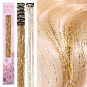 WENNALIFE Hair Tinsel Tape in Hair Extensions, Golden Brown 12PCS 24 Inch Invisible Tape in Extensions Quick Install Glitter Tinsel Hair Extensions Sparkle Fairy Party Hair Accessories for Women(C-#Gold)