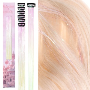 WENNALIFE Hair Tinsel Tape in Hair Extensions, Golden Brown 12PCS 24 Inch Invisible Tape in Extensions Quick Install Glitter Tinsel Hair Extensions Sparkle Fairy Party Hair Accessories for Women(C-#Bright White)