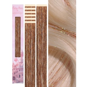 WENNALIFE Hair Tinsel Tape in Hair Extensions, Golden Brown 12PCS 24 Inch Invisible Tape in Extensions Quick Install Glitter Tinsel Hair Extensions Sparkle Fairy Party Hair Accessories for Women(#GoldenBrown)