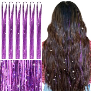WENNALIFE Hair Tinsel Tape in Hair Extensions, Golden Brown 12PCS 24 Inch Invisible Tape in Extensions Quick Install Glitter Tinsel Hair Extensions Sparkle Fairy Party Hair Accessories for Women(T-#LightPurple)