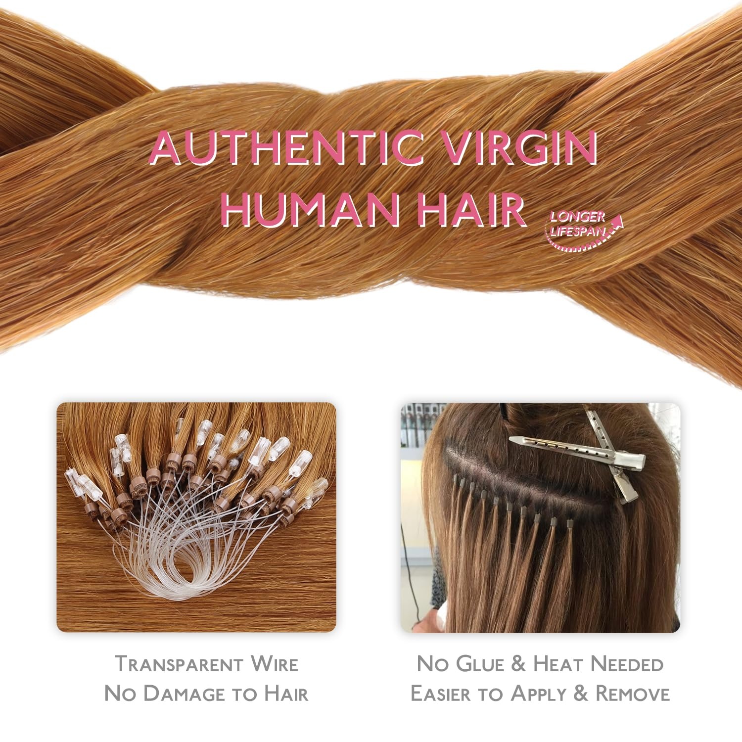 image:imageWENNALIFE Microlink Hair Extensions Human Hair 50g 50s 18 Inch Auburn Ginger Remy Micro Bead Hair Extensions Real Human Hair Micro Link Micro Loop Micro Ring Hair Extensions Straight Microlinks