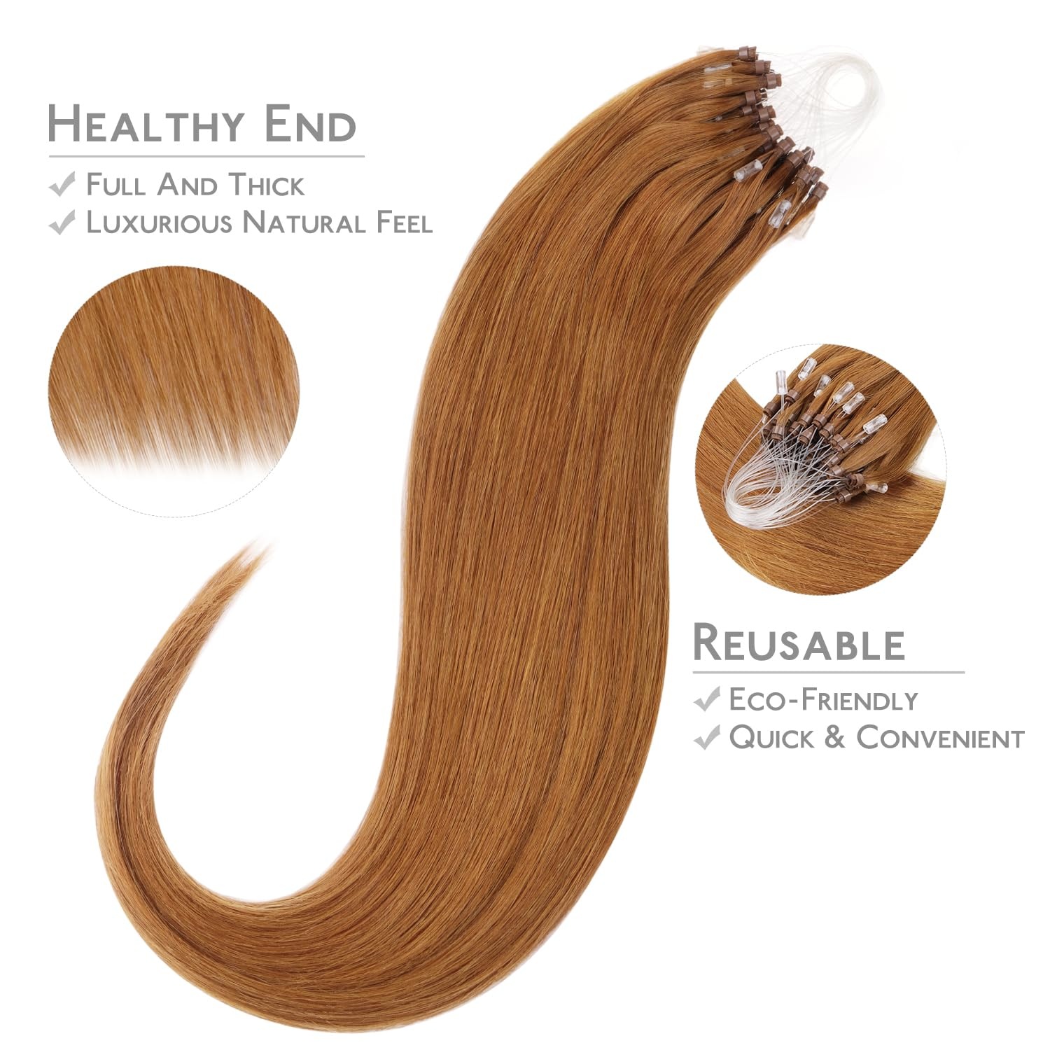 image:imageWENNALIFE Microlink Hair Extensions Human Hair 50g 50s 18 Inch Auburn Ginger Remy Micro Bead Hair Extensions Real Human Hair Micro Link Micro Loop Micro Ring Hair Extensions Straight Microlinks