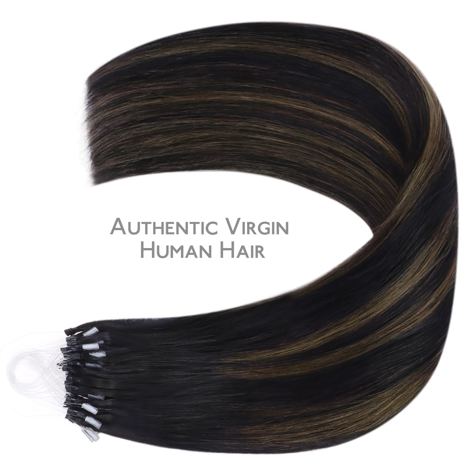 image:imageWENNALIFE Microlink Hair Extensions Human Hair 50g 50s 18 Inch Balayage Natural Black to Chestnut Brown Remy Hair Microbead Micro Link Microloop Microring Invisible Straight Natural Fusion