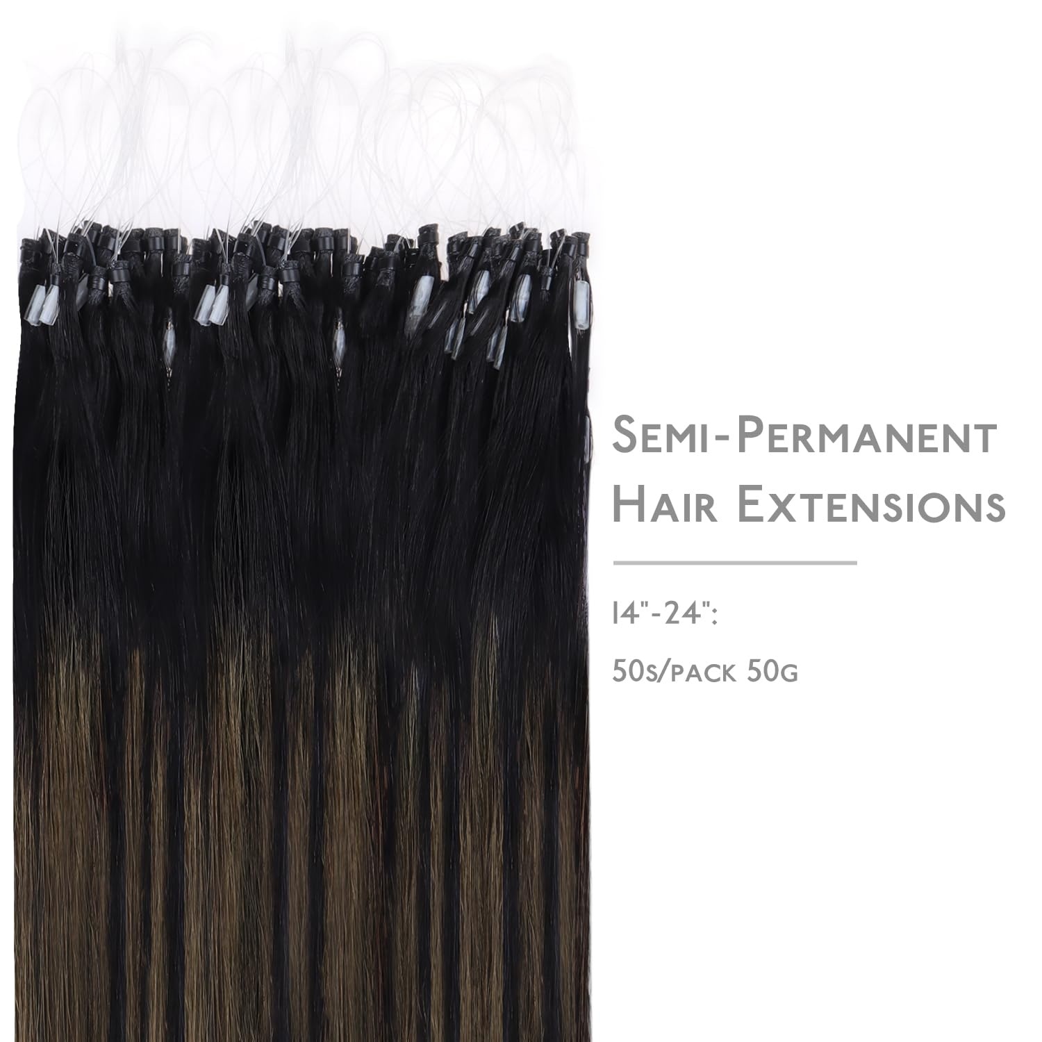 image:imageWENNALIFE Microlink Hair Extensions Human Hair 50g 50s 18 Inch Balayage Natural Black to Chestnut Brown Remy Hair Microbead Micro Link Microloop Microring Invisible Straight Natural Fusion