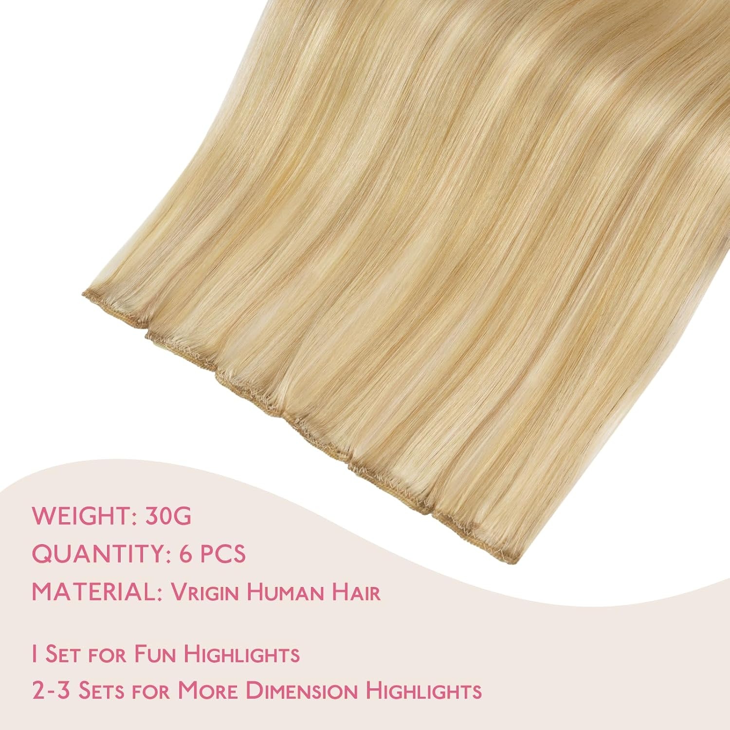 image:imageWENNALIFE Light Blonde Highlighted Golden Blonde Clip in Hair Extensions Real Human Hair 35g 6pcs 22 Inch Colored Hair Extensions for Kids Women Colorful Hair Pieces Popup Style Straight Extensiones