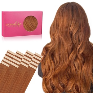 WENNALIFE Tape in Hair Extensions Human Hair, 20pcs 50g 14 inch Dirty Ginger Remy Hair Extensions Straight Human Hair Tape in Extensions Skin Weft Tape Extensions Human Hair