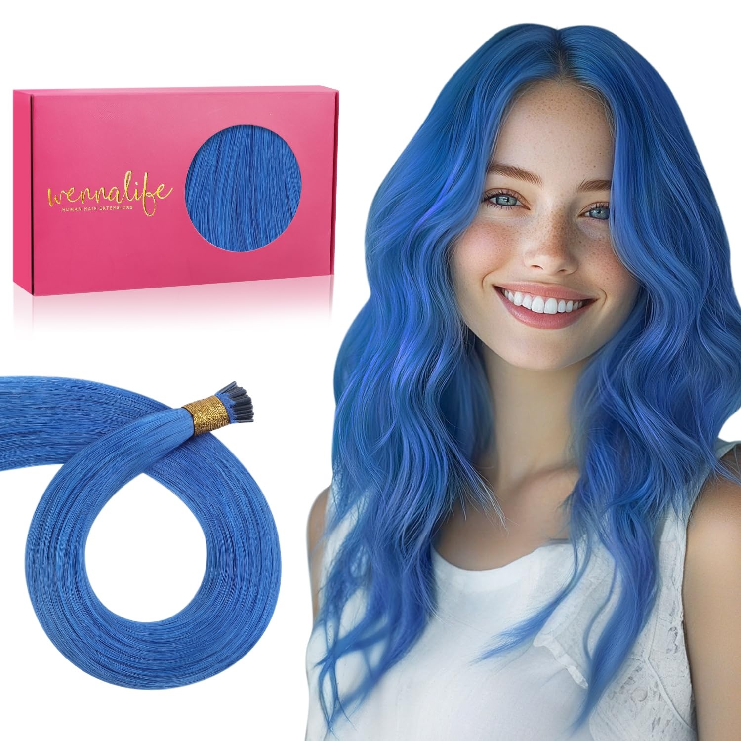 image:imageWENNALlFE Mini Flat Tip Hair Extensions Human Hair 50g 60s 16 Inch Light Blonde Highlighted Golden Blonde Remy Hair K Tip Hair Extensions Seamless Keratin Extensions De CabelloIBlue