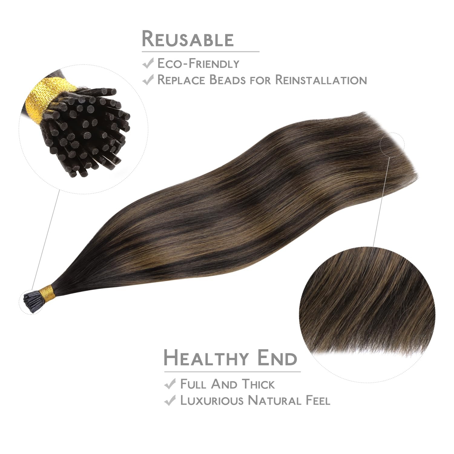 image:imageWENNALlFE Mini Flat Tip Hair Extensions Human Hair 50g 60s 16 Inch Light Blonde Highlighted Golden Blonde Remy Hair K Tip Hair Extensions Seamless Keratin Extensions De CabelloI262 Balayage Dark Brown Mixed Chestnut Brown