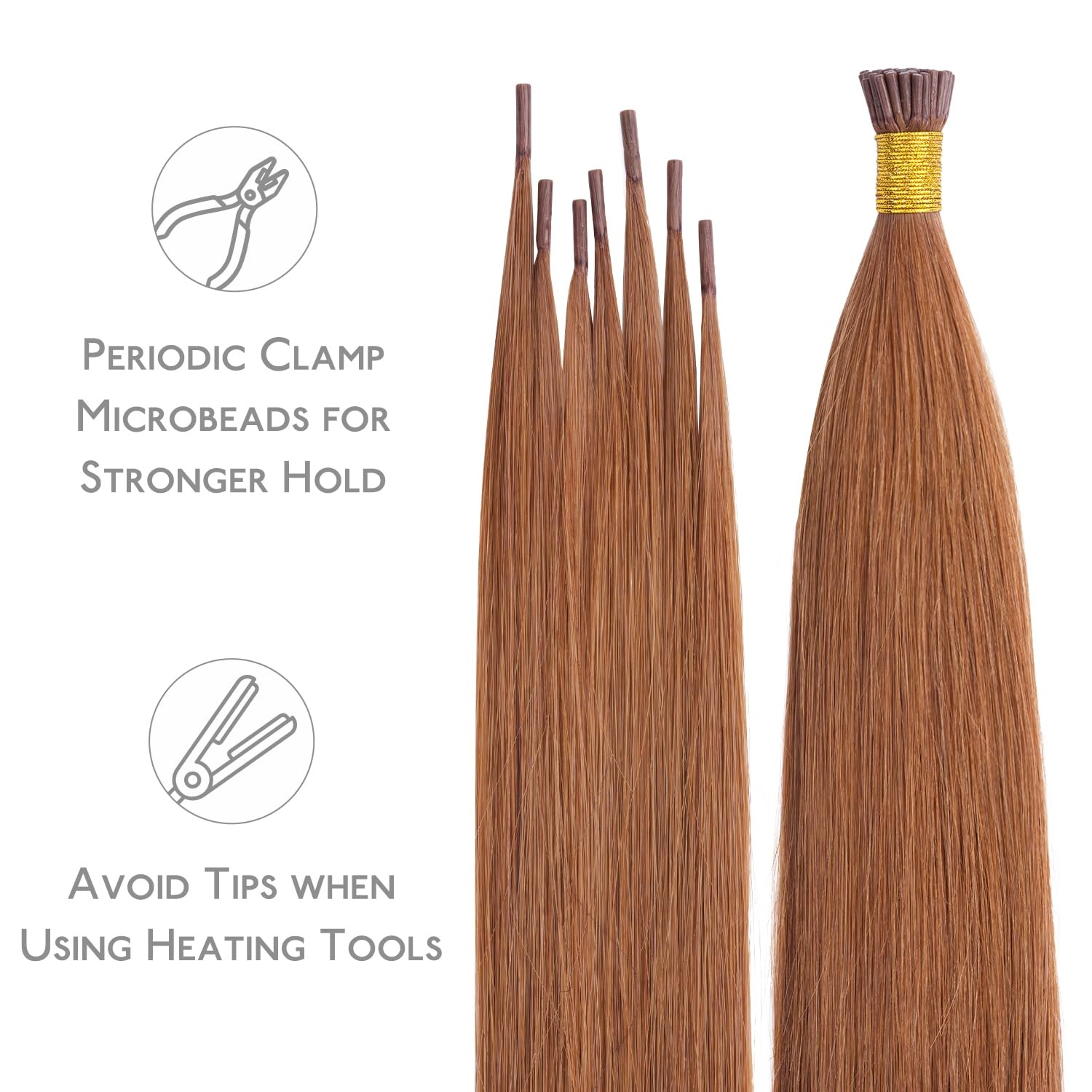 image:imageWENNALlFE Mini Flat Tip Hair Extensions Human Hair 50g 60s 16 Inch Light Blonde Highlighted Golden Blonde Remy Hair K Tip Hair Extensions Seamless Keratin Extensions De CabelloI330 Cinnamon Terra Copper
