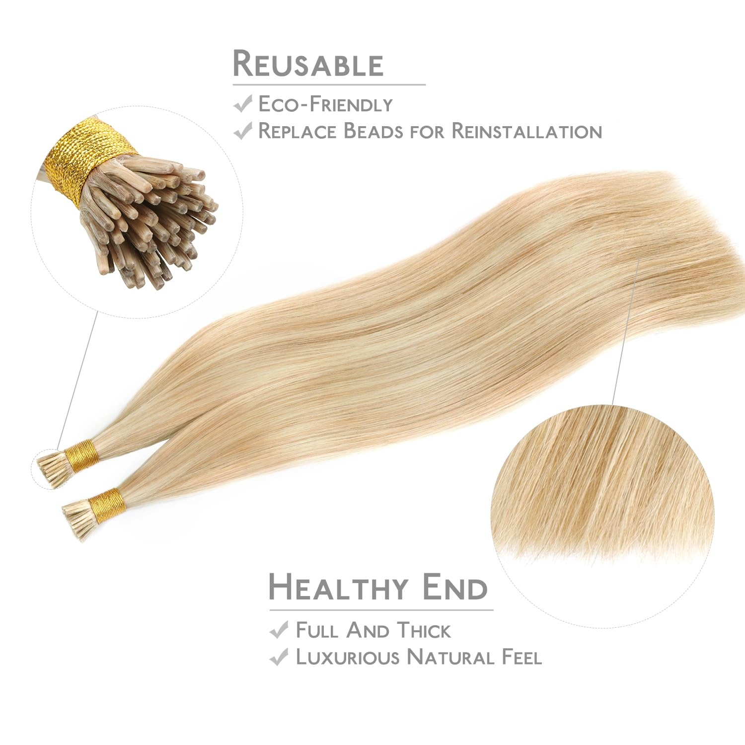 image:imageWENNALlFE Mini Flat Tip Hair Extensions Human Hair 50g 60s 16 Inch Light Blonde Highlighted Golden Blonde Remy Hair K Tip Hair Extensions Seamless Keratin Extensions De CabelloI18A613A Dirty Blonde Highlighted Bleach Blonde