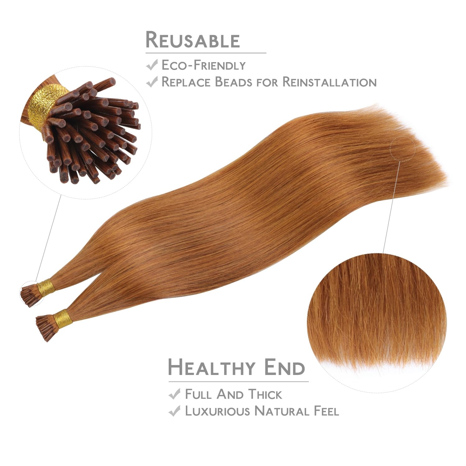 image:imageWENNALlFE Mini Flat Tip Hair Extensions Human Hair 50g 60s 16 Inch Light Blonde Highlighted Golden Blonde Remy Hair K Tip Hair Extensions Seamless Keratin Extensions De CabelloI30 Auburn Ginger