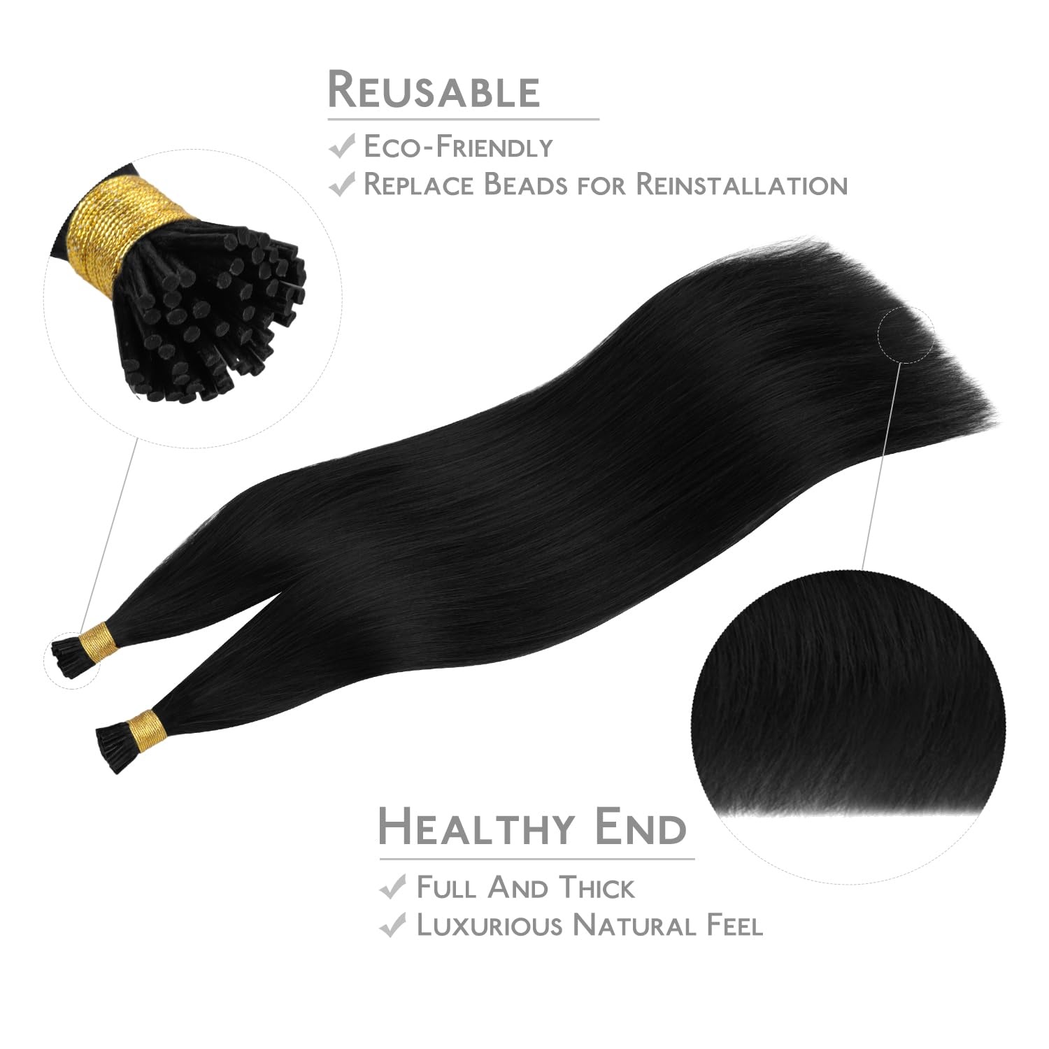 image:imageWENNALlFE Mini Flat Tip Hair Extensions Human Hair 50g 60s 16 Inch Light Blonde Highlighted Golden Blonde Remy Hair K Tip Hair Extensions Seamless Keratin Extensions De CabelloI1 Jet Black
