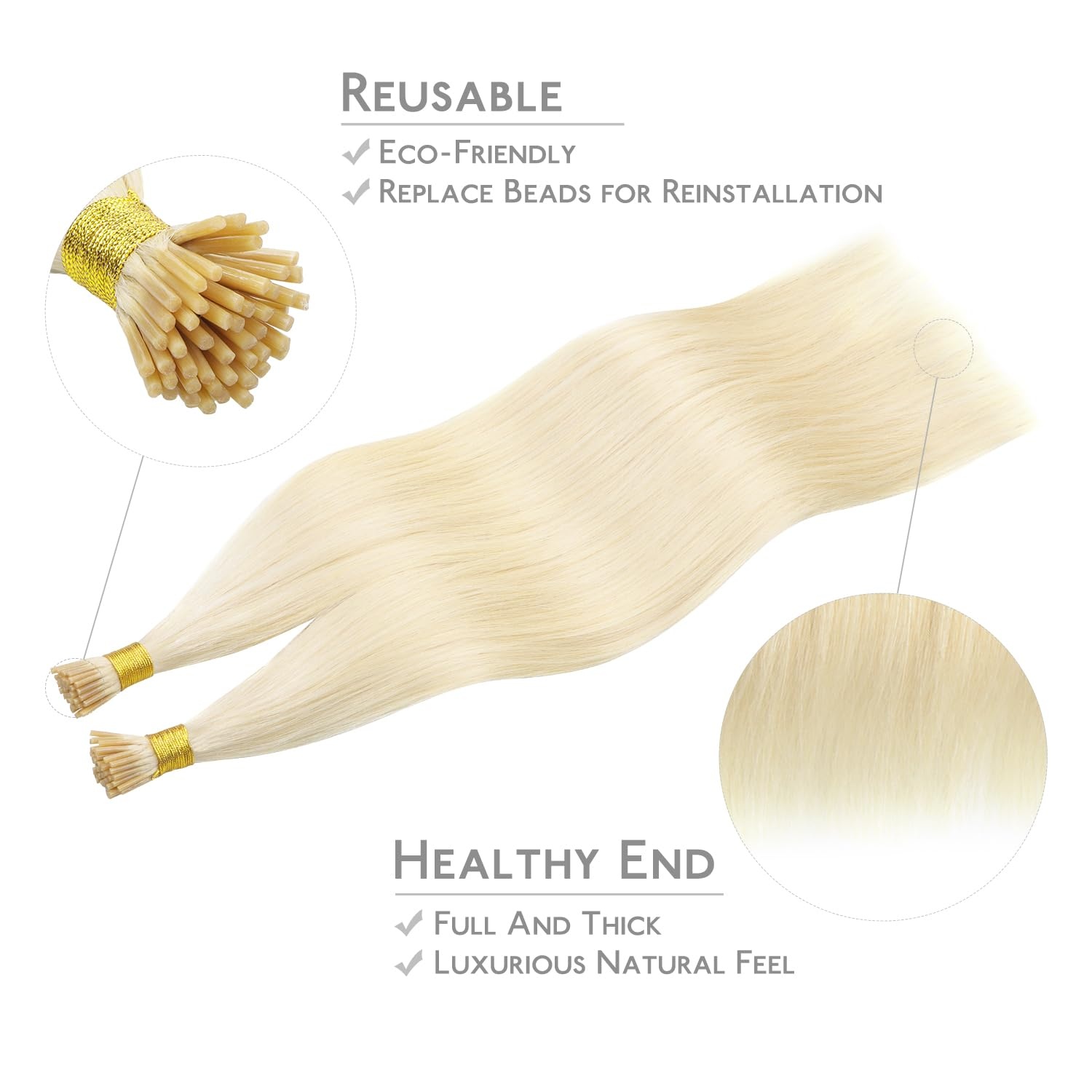 image:imageWENNALlFE Mini Flat Tip Hair Extensions Human Hair 50g 60s 16 Inch Light Blonde Highlighted Golden Blonde Remy Hair K Tip Hair Extensions Seamless Keratin Extensions De CabelloI60A Platinum Blonde