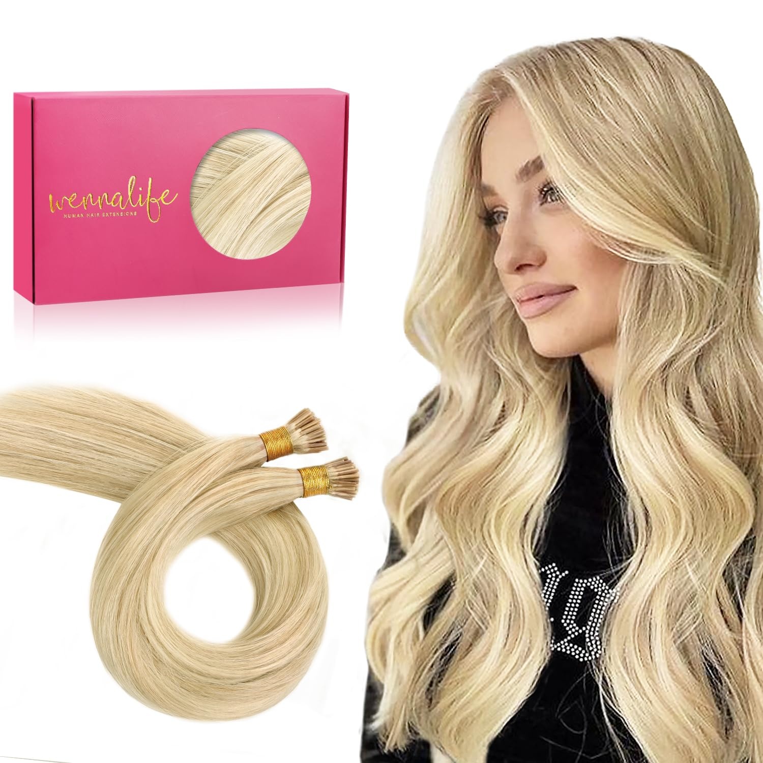 image:imageWENNALlFE Mini Flat Tip Hair Extensions Human Hair 50g 60s 16 Inch Light Blonde Highlighted Golden Blonde Remy Hair K Tip Hair Extensions Seamless Keratin Extensions De CabelloI1622 Light Blonde Highlighted Golden Blonde